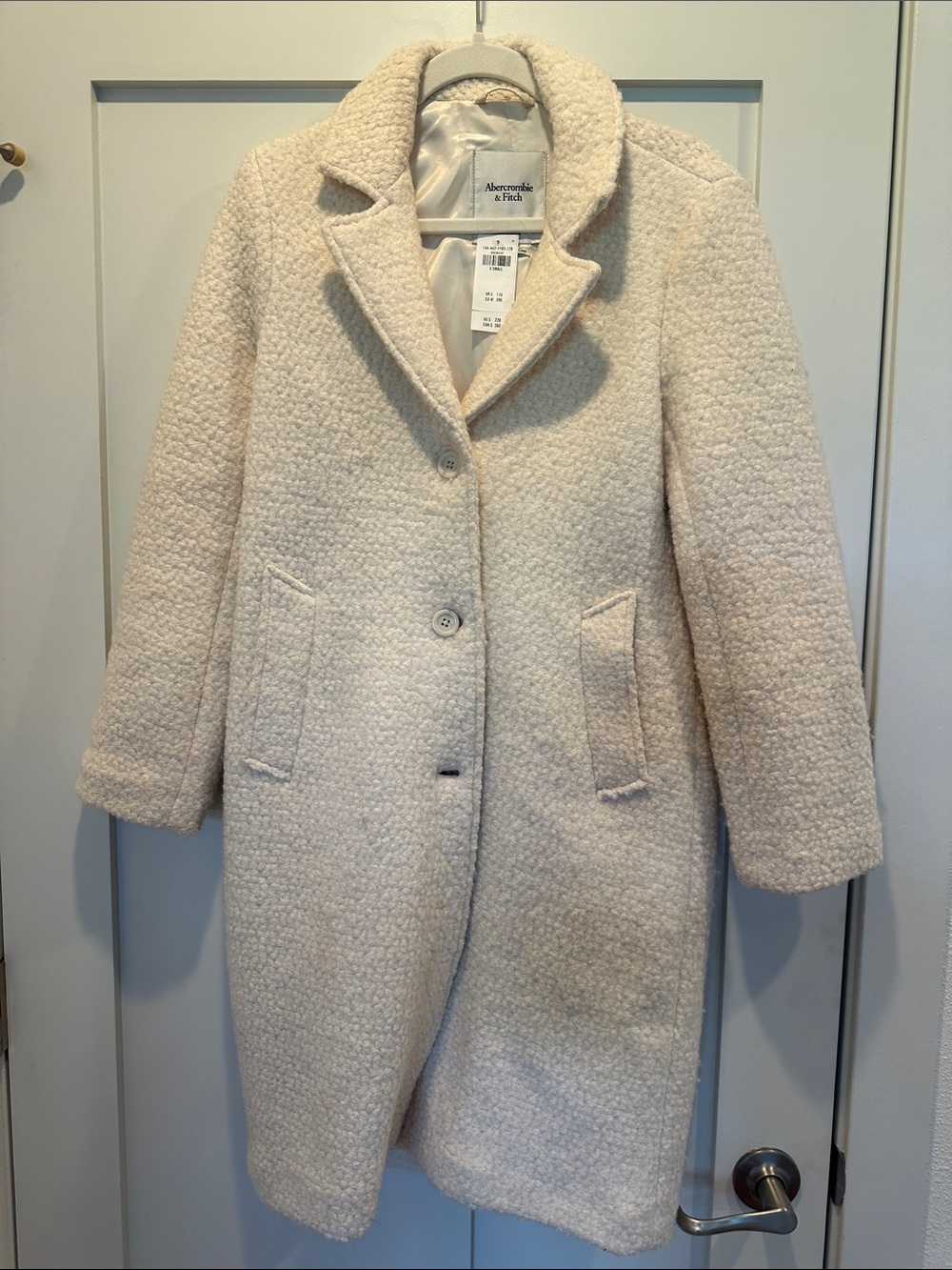 Abercrombie & Fitch Cream Bouclé Single-Breasted Pea Coat
